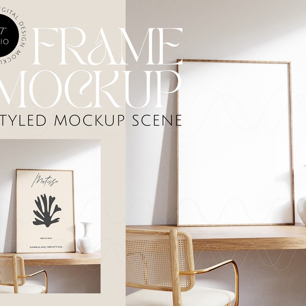digital frame mockup, minimalistic interior mockup, wooden frame mockup, art print mockup, poster mockup, Photoshop mockup