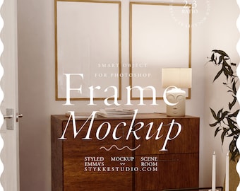 Two frames mockup 2:3 wooden frames mockup duo, digital frame 2 vertical frame mock up, frame duo mockup, scandinavian interior mockup