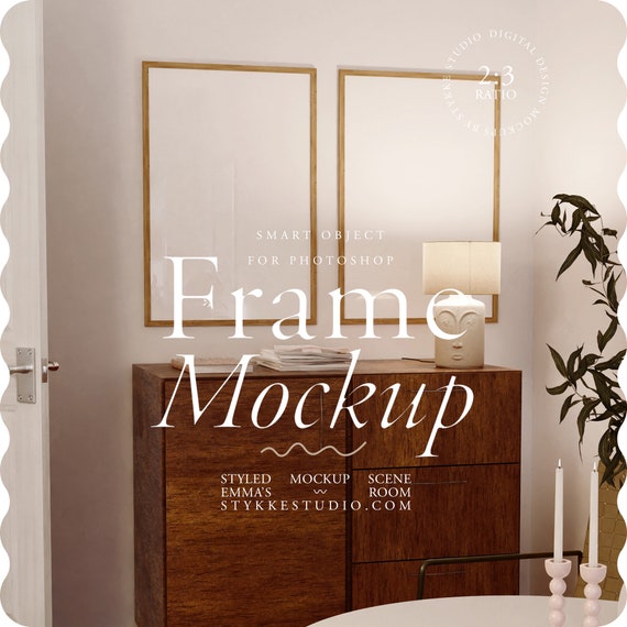 Two frames mockup 2:3 wooden frames mockup duo, digital frame 2 vertical frame mock up, frame duo mockup, scandinavian interior mockup