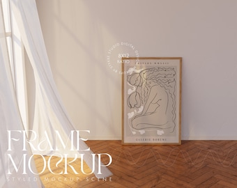 digital frame mockup, minimalistic interior mockup, print frame mockup, skandinavian interior mockup, glass reflection frame mockup, shadow