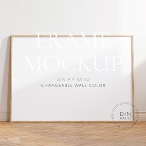 frame mockup light wood DIN A 4, frame wallpaper mockup, frame on wooden floor mockup, horizontal frame mockup, digital frame mockup