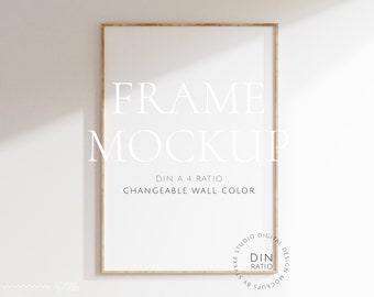 frame mockup light wood DIN A 4, frame wallpaper mockup, wooden frame mockup, vertical wood frame mockup, scandinavian digital frame mockup