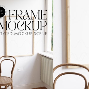 Digital frame mockup for art, wooden frames mockup on wall, frame for print on demand design, scandinavian interior mockup