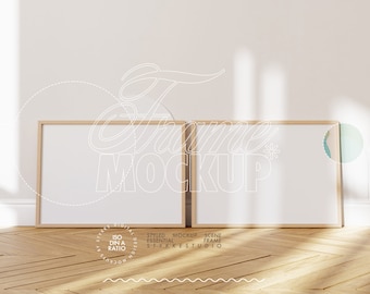 two leaning frame mockup DIN A 4, wallpaper mockup frame horizontal digital frame for print and POD poster, nursery frame mockup kids room