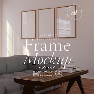 2:3 frames mockup trio, three frames in a row mockup, wooden frames mockup, digital frame, frame mockup with reflection, 3 frame mock up