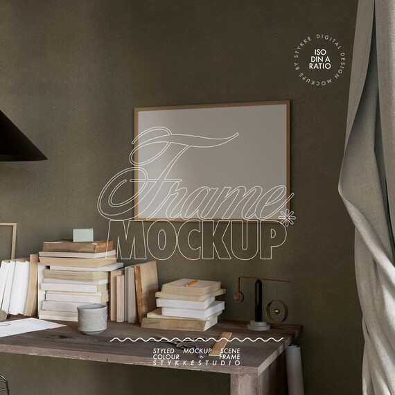 mockup frame, DIN A art print horizontal frame mockup artwork poster digital frame mockup for prints, poster shop mockup dark autumn artist