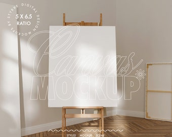 tall canvas mockup, art studio mockup 5x6.5 ratio vertical painting mockup on wooden easel big frame mockup, art school mockup traditional