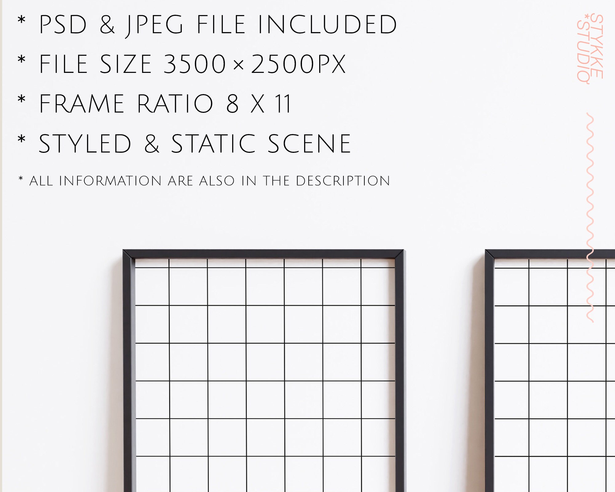 8x11 Three Black Frame Mockups, 8x11 Frame Mockup, Set of Three