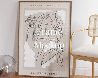 Mockup di cornice 5:7 con riflesso in vetro, mockup di cornice minimalista, mockup di interni moderni per poster d'arte stampata, mockup di Photoshop