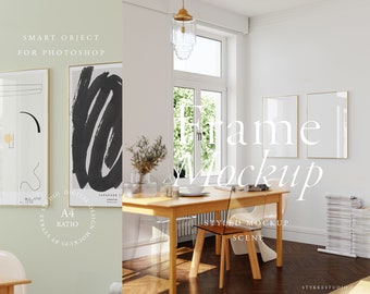 frame mockup DIN A, dining room frame mockup, two frame mockup, vertical frame mockup, mockup for printable poster, digital frame mockup