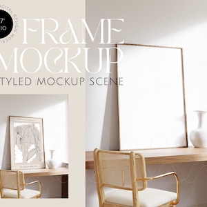 digital frame mockup, minimalistic interior mockup, wooden frame mockup, art print mockup, poster mockup, Photoshop mockup