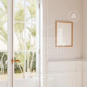 Goldrahmen Mockup, botanischer Garten Rahmen Mockup, Portraitrahmen Mockup Glasreflexion, Boho Cottage Mockup, natürliches Licht Rahmenmockup