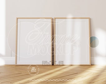 mat frame mockup DIN A, two leaning mockup frames, vertical digital frame with passe-partout for POD, nursery frame mockup kids room