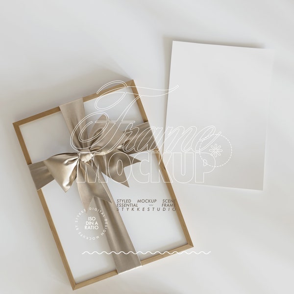 gift frame mockup DIN A, festive frame mockup bow card gift mockup, vertical wedding frame mockup, modern art mockup digital frame ribbon