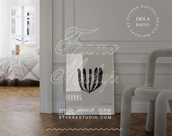 vertical frame mockup, ISO frame mockup, silver frame mockup, glass reflection mockup, realistic mockup, minimalist design interior mockup