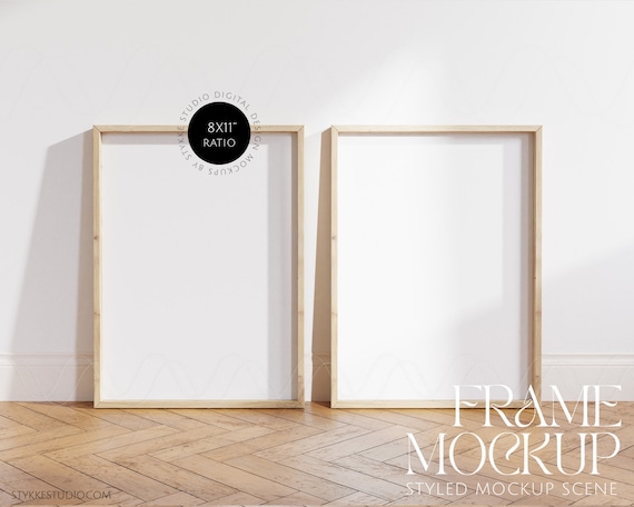 Two Frames Mockup, 8x11 Frame Mockup, Set of Two Wooden Frames