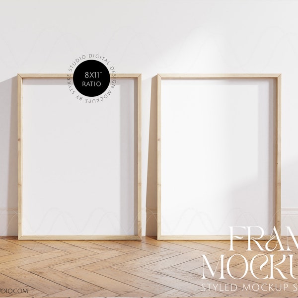 Two frames mockup, 8x11 frame mockup, set of two wooden frames mockup, digital frame, 2 vertical frame mock up, frame duo mockup
