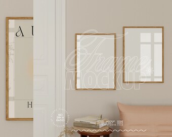 two frame mockup in romantic pastel interior, DIN A frame wall art mockup for artwork, digital frame mockup for prints, poster shop mockup