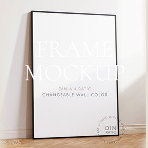 black thin frame mockup DIN, wallpaper mockup, frame mockup DIN A 3, vertical frame mockup, digital frame for print, frame on wooden floor