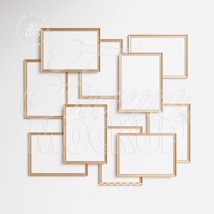 Maqueta de marco de galería de madera dorada DIN A4 vertical horizontal, maqueta de paspartú, juego de maqueta de marco vintage, montaje deslizante de póster digital 5:7