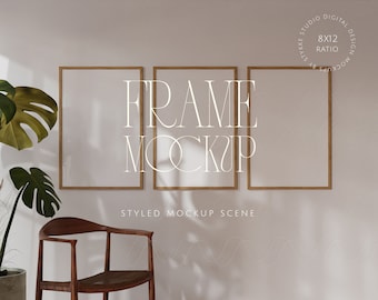 Scandinavian frame mockup, 3 frame mockups, minimalistic interior mockup, design poster frame mockup, frame template,