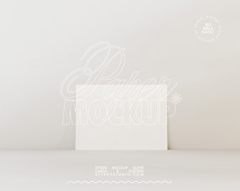 postermodel DIN A ISO digitaal papier horizontaal kaartafdruk poster artwork mockup voor schilderijen kunst Photoshop-mock-up aanpasbare schaduw