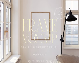 interior frame mockup, minimalistic mockup 2:3 print frame mockup, modern bauhaus interior mockup 2x3 natural light reflection frame mockup