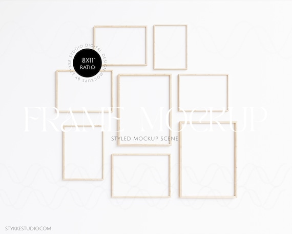 frame mockup bundle, set of 8 frames mockups, 8x11 ratio, 8 frames, frame gallery mockup, modern frames, essential frame mockup