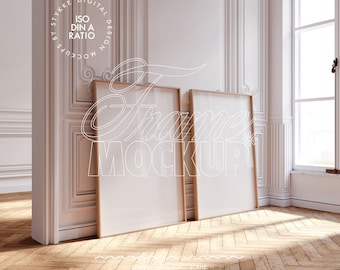 Scandinavian frame mockup duo DIN A ratio, minimalistic interior mockup design gallery frame mockup two vertical bright frame mockup