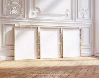 frame mockup modern Scandinavian DIN A three, realistic trio frame mockup minimalistic interior mockup, design series frame mockup template