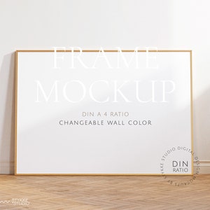 thin golden frame mockup DIN, wallpaper mockup, frame mockup DIN A 4, horizontal frame mockup, digital frame for print, digital frame mockup