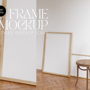 Realistic frame mockups, print shop mockup, wooden frames mockup duo, frames for print on demand, scandi interior mockup, digital frame