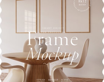 three frames mockup, interior mockup scene, set of three, wooden frames mockup, digital frame, frame mockup with reflection, 3 frame mock up