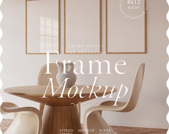 drie frames mockup, interieur mockup scène, set van drie, houten frames mockup, digitaal frame, frame mockup met reflectie, 3 frame mock up