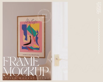 digital frame mockup, minimalistic interior mockup, print frame mockup, skandinavian interior mockup, glass reflection frame mockup, shadow