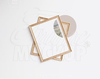 two 4:5 frame mockup gold wood vertical, passe-partout mockup frame duo vintage, small art frame mockup digital 8x10 poster slip mount mat