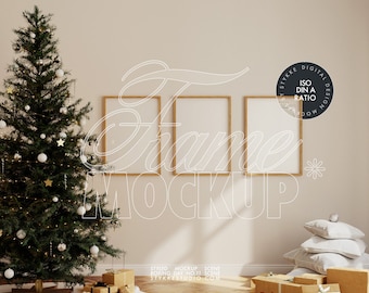 festive frame mockup trio for Christmas Boxing Day, DIN A three digital frame mockup for artwork and digital prints, set of poster mockup
