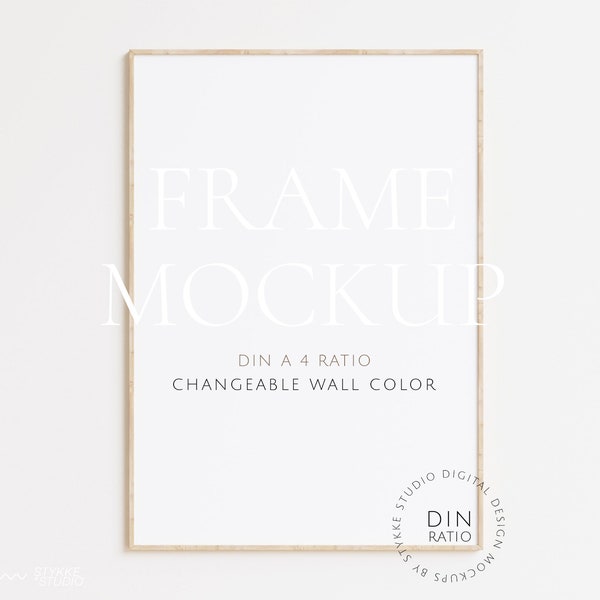 frame mockup licht hout DIN A 4, frame behang mockup, houten frame mockup, verticaal houten frame mockup, Scandinavische digitale lijst mockup