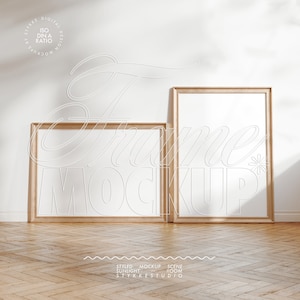 golden frame mockup duo DIN A4 vertical horizontal, passe-partout mockup frame picture vintage, two small frame digital art poster mockup