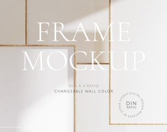 Wood frames mockup trio scene, DIN A4 frame mockup, set of three, digital wood frame, set of vertical frames, 3 frame mockup, thin frame