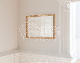 gold frame mockup, botanical garden frame mockup, landscape frame mockup glas reflection, boho cottage mockup, natural light frame mockup