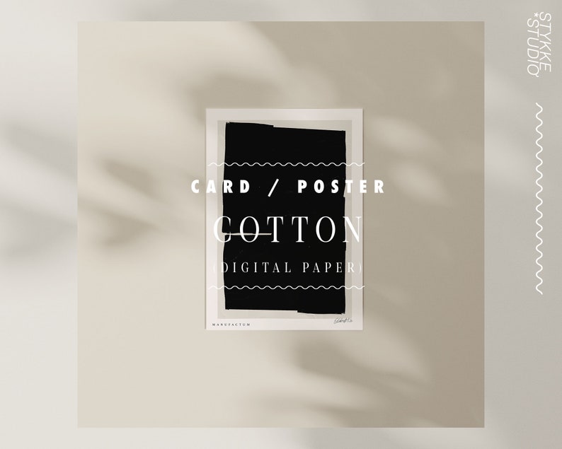 K&ouml;nnte beinhalten: Ein Schwarz-Wei&szlig;-Abstrakt-Kunstdruck mit dem Text "CARD / POSTER COTTON DIGITAL PAPER" auf wei&szlig;em Hintergrund.