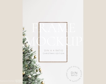 frame mockup christmas DIN A 4, ISO frame mockup, xmas tree frame mockup, vertical frame mockup, festive digital frame mockup