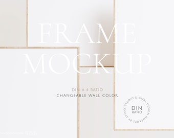 Wood frames mockup trio scene, DIN A4 frame mockup, set of three, digital wood frame, set of vertical frames, 3 frame mockup, thin frame