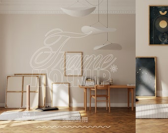 two frame mockup, vertical poster mockup, digital frame duo for prints, poster mockup DIN, art studio canvas mockup, modern interior mockup