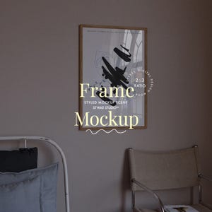 vertical Frame Mockup, 2:3 framed Poster Photoshop Template, Styled Minimalist Interior Scene, Wall Art Display, Printable Home Decor PSD