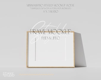 4x3 horizontal frame mockup, slip mount frame mockup, mockup for prints, minimalistic frame mockup, landscape leaning frame on wall mockup