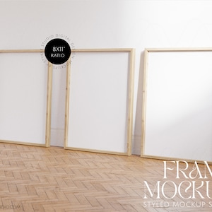 three frames, 8x11 frame mockup, set of three, wooden frames mockup, digital frame, set of vertical frames, 3 frame mock up, sideview frame