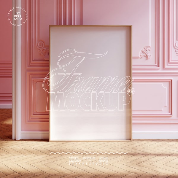 frame mockup vertical poster frame mockup DIN A ratio, mockup vintage pink wall princess villa classic wall pastel girly mockup tall print