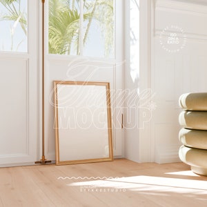 Goldrahmen Mockup, botanischer Garten Rahmen Mockup, Portraitrahmen Mockup Glasreflexion, Boho Cottage Mockup, natürliches Licht Rahmenmockup